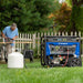man operating power tool of westinghouse 9500 generator hooked up to propane tank