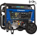 blue westinghouse wgen9500DF dual fuel portable gas propane generator with wheels and remote control
